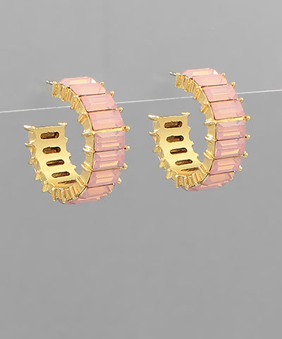 Pink Baguette Hoops