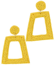 Load image into Gallery viewer, Seed Bead Trapezoid Statement Earrings  (Obsidian, Red Rose, and Lemon Drop)
