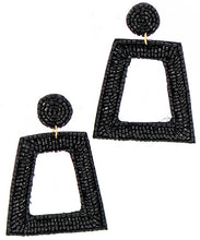 Load image into Gallery viewer, Seed Bead Trapezoid Statement Earrings  (Obsidian, Red Rose, and Lemon Drop)
