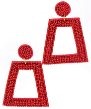 Load image into Gallery viewer, Seed Bead Trapezoid Statement Earrings  (Obsidian, Red Rose, and Lemon Drop)
