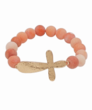 Load image into Gallery viewer, Confident Cross Beaded Bracelet (Milky Way and Coral)
