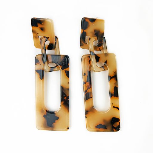 Rectangular Linked Earrings (Beige Tortoise)